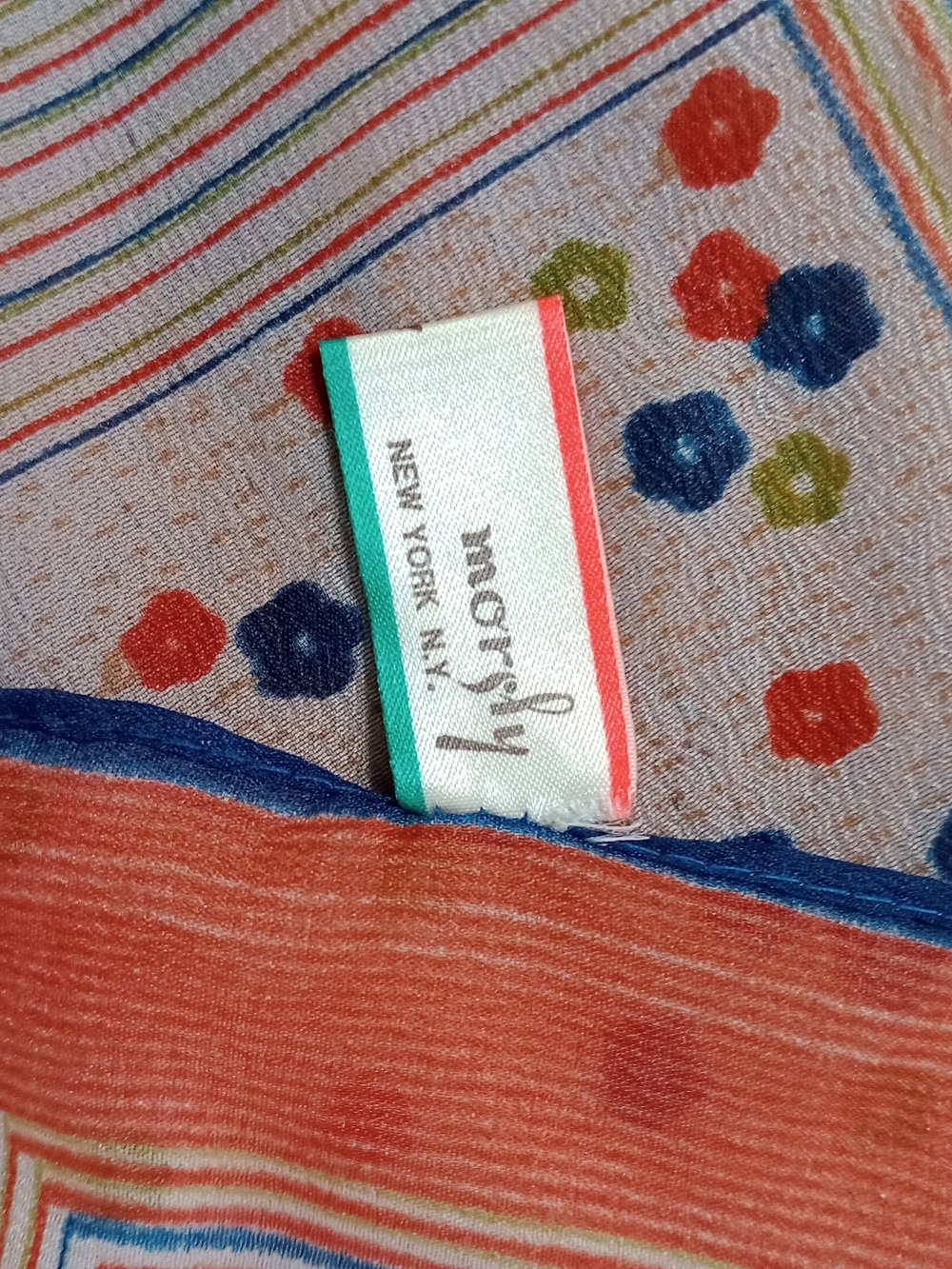 Morsly Colorful Floral & Stripe Lightweight Scarf in Coral, Blue & Green